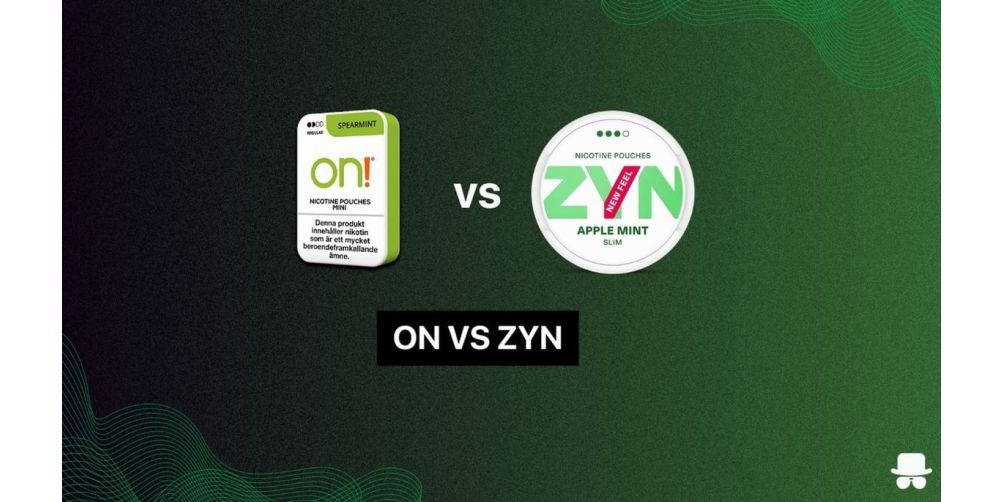 A can of on! and a can of ZYN with the vs text in the middle