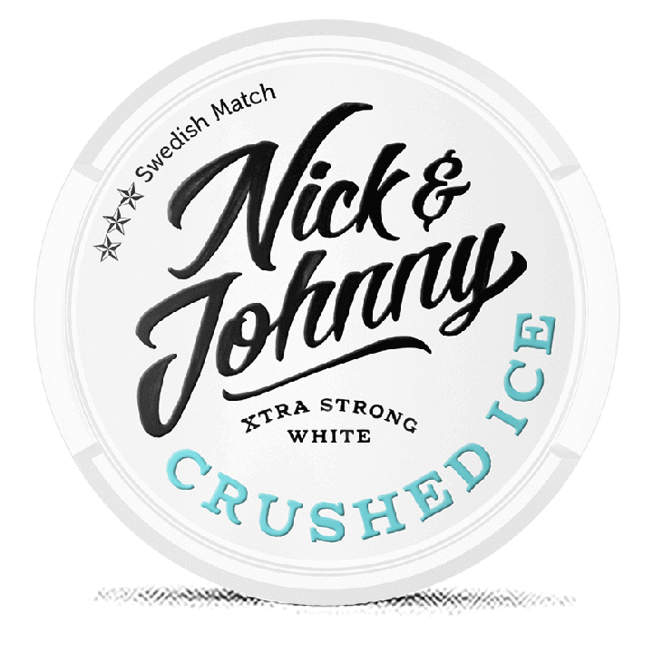Nick & Johnny Crushed Ice White Extra Strong snus can at Snusdaddy.com