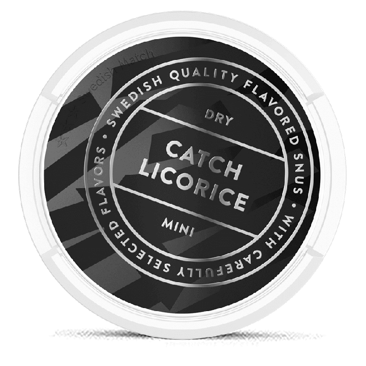 Catch Dry Licorice Mini snus can at Snusdaddy.com