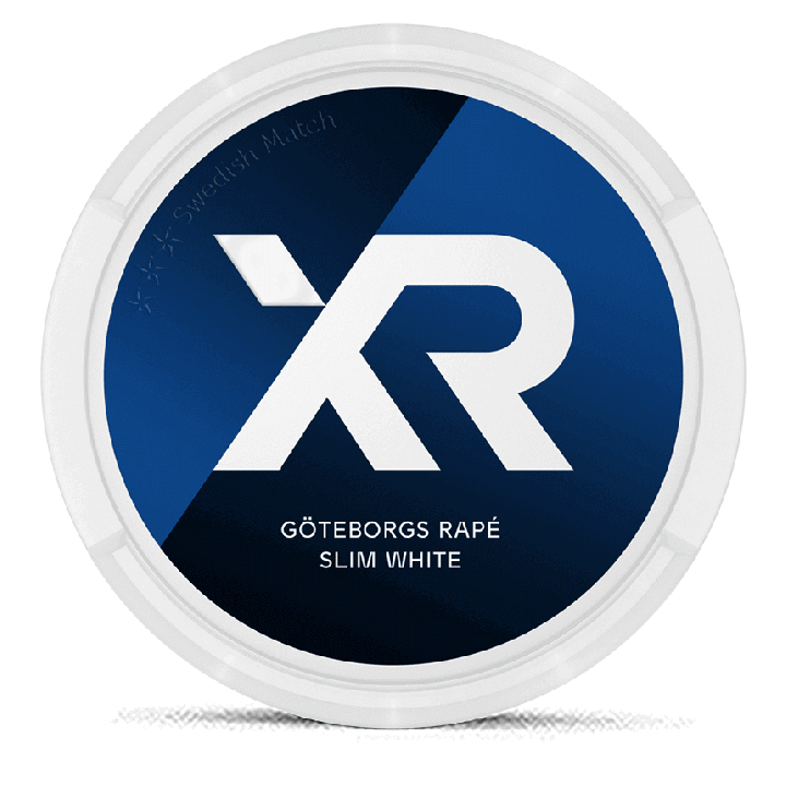 XR Göteborgs Rapé Slim White Portion snus can at Snusdaddy.com