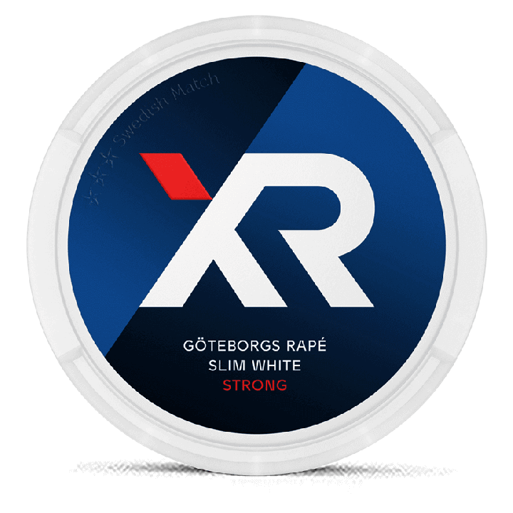 XR Göteborgs Rapé Slim White Portion Strong snus can at Snusdaddy.com
