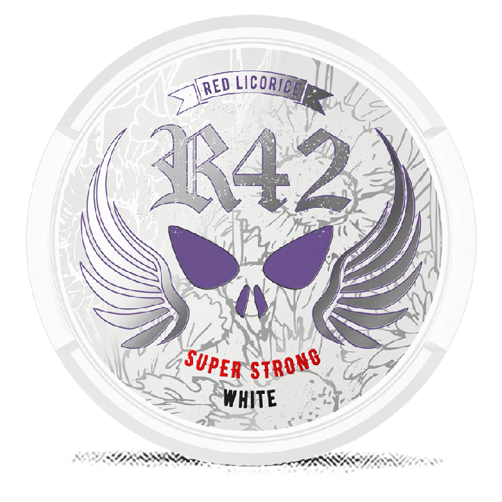 R42 Red Licorice White Portion Super Strong snus can at Snusdaddy.com