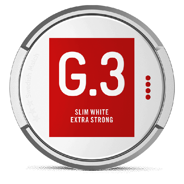 G.3 Slim White Portion Extra Strong snus can at Snusdaddy.com
