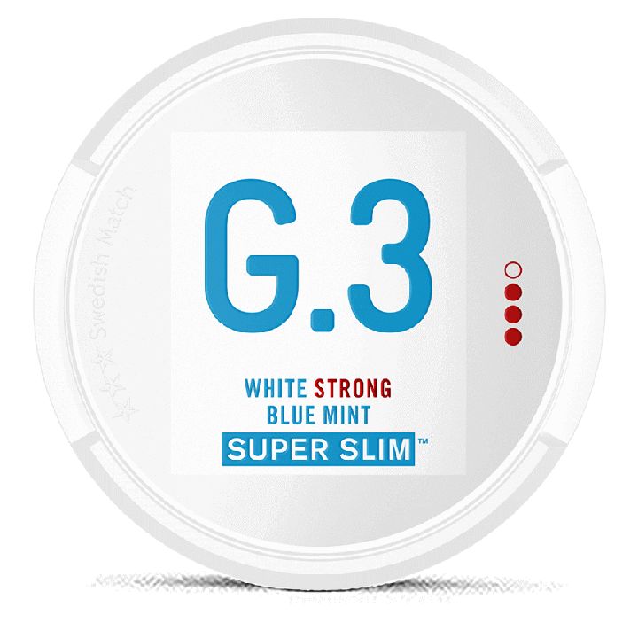 G.3 Blue Mint Super Slim White Portion Strong snus can at Snusdaddy.com