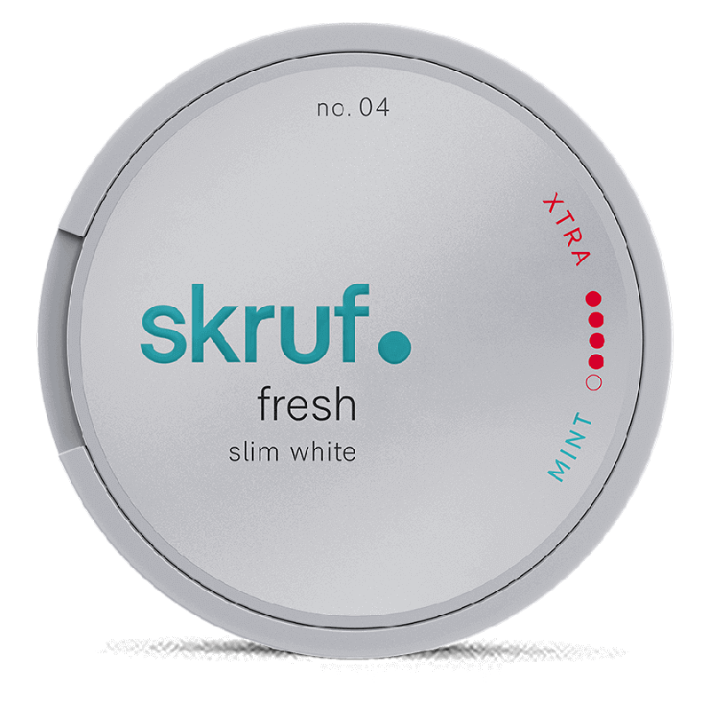 Skruf no. 04 Slim Fresh Xtra Strong White Portion Product Label Skruf no. 04 Slim Fresh Xtra Strong White Portion Product Label