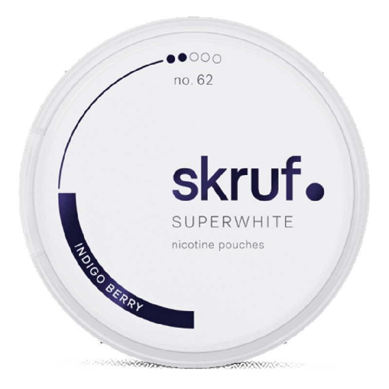 Skruf Superwhite no. 62 Indigo Berry Medium Strength Product Label Skruf Superwhite no. 62 Indigo Berry Medium Strength Product Label